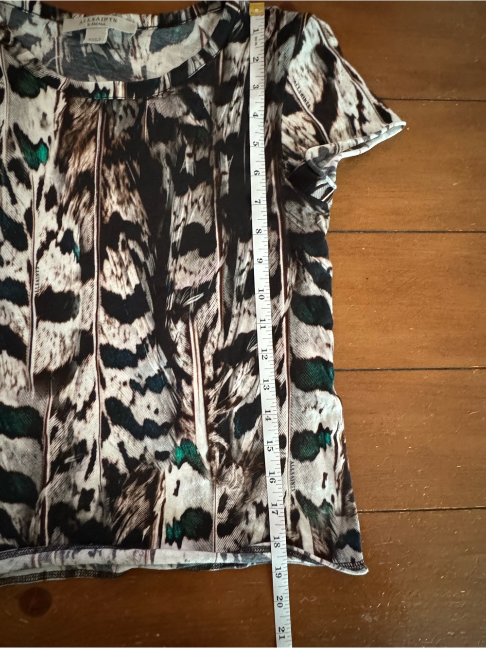 All Saints Women's Abstract Feather-Print Short Sleeve Top - Black/Green - Picture 9 of 9